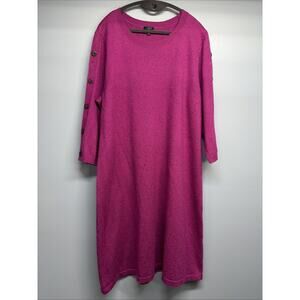 Talbots SWEATER DRESS Purple Kitty Tweed Round Neck 3/4 Buttoned Sleeves - Sz 2X